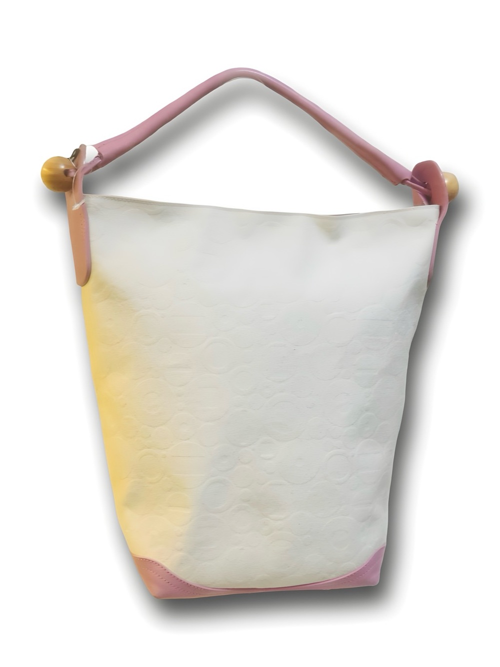 Furla Cream Jacquard and Pink Leather Shoulder Bucket Bag NWOT